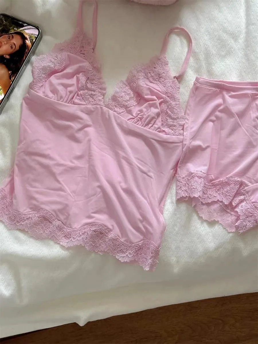 สีชมพูลูกไม้ Trim Bra ชุดผู้หญิงเซ็กซี่สามเหลี่ยมถ้วย Bras + ต่ำเอวกางเกงนักมวยนุ่มสบายชุดชั้นใน 2 ชิ้นชุด — image 4