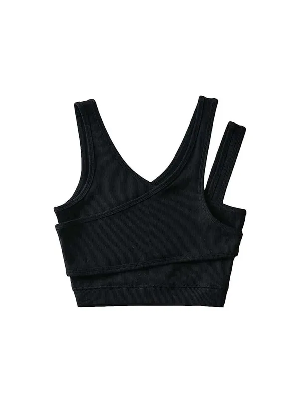 Seksi Camis Solid Knit Pendek Berongga Keluar Tanpa Lengan Tank Top — image 5