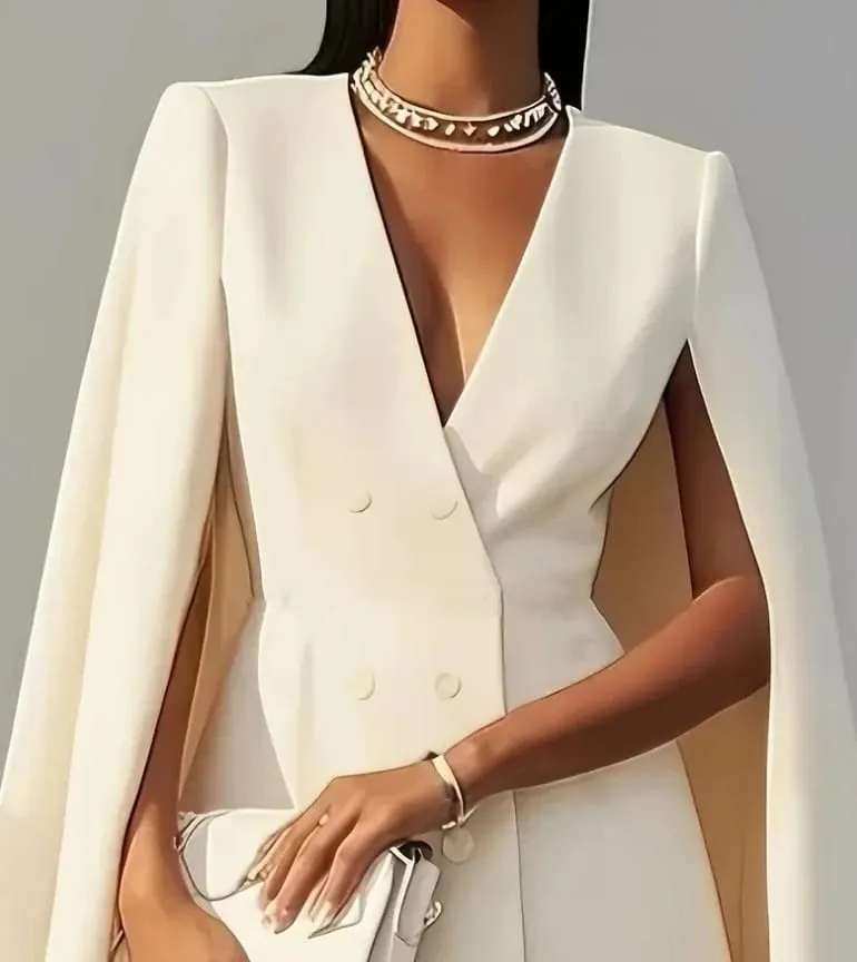 Frauen Kleider 2025 Frühling Herbst Neue Pendeln Zweireiher Schal Cape Einfarbig V-ausschnitt Mini Kleid frauen Kleidung — image 4