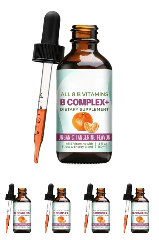 Vitamin-B-Komplex, flüssige Tropfen-Ergänzung, vegan, B1, B2, B3, B5, B6, Biotinfolat und Cholin plus Mischung zur Energieunterstützung, 60 ml