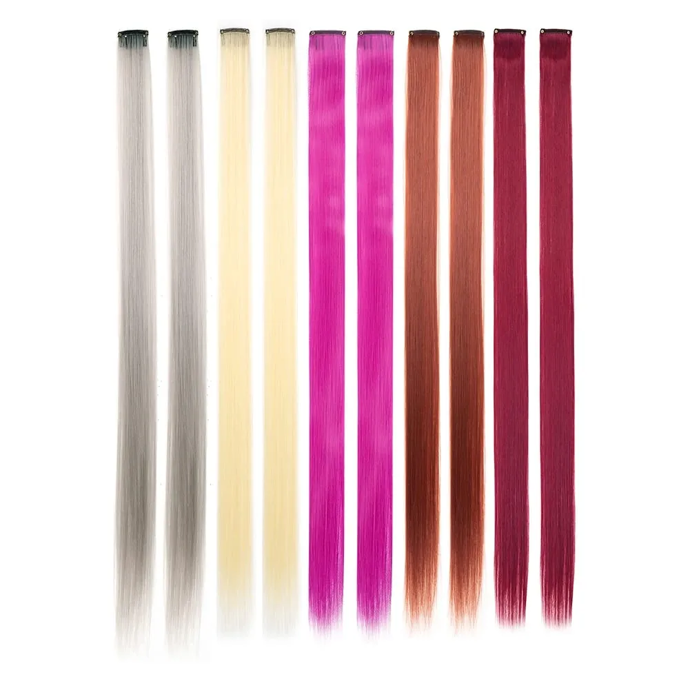 10 PCS Colored Clip in Hair Extensions 22 Inch Rainbow Straight Synthetic Hairpieces For women Cosplay Party Christmas New Year — image 17