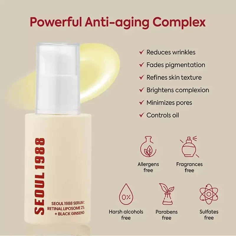 เซรั่ม 1988 : Retinal Liposome 2% + Black Gingeng 30ml/1.01fl.oz | สารสกัดจากโสมดำ 58% พร้อมเรตินอล บาคุชิล ไวต้า — image 3