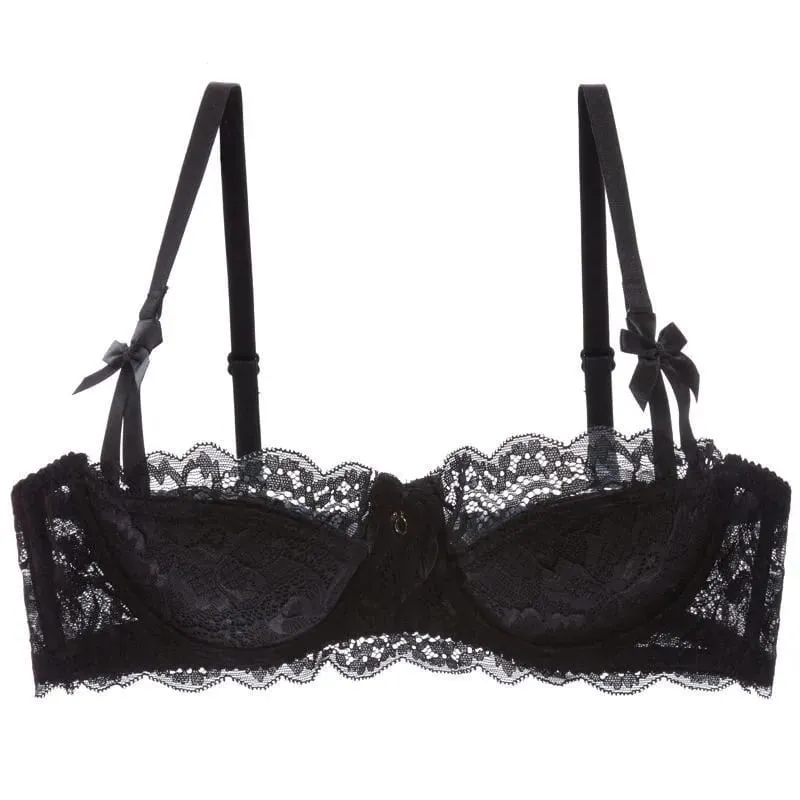 Franse Kant Half Cup Bh Set Strik Schouderriem Dunne Grote Buste Minimizer Pure Desire Lingerie Voor Tienermeisjes Dagelijkse Outfit