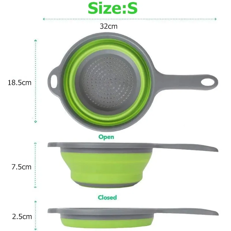 Colador plegable de silicona con mango, colador plegable de cocina para drenar Pasta, verduras, frutas, JT111 — image 2