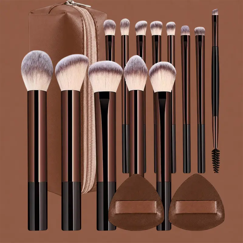 Set di pennelli per trucco professionale da 16 pezzi con borsa e 2 soffi Set di pennelli cosmetici con struttura in metallo Pennelli multipli