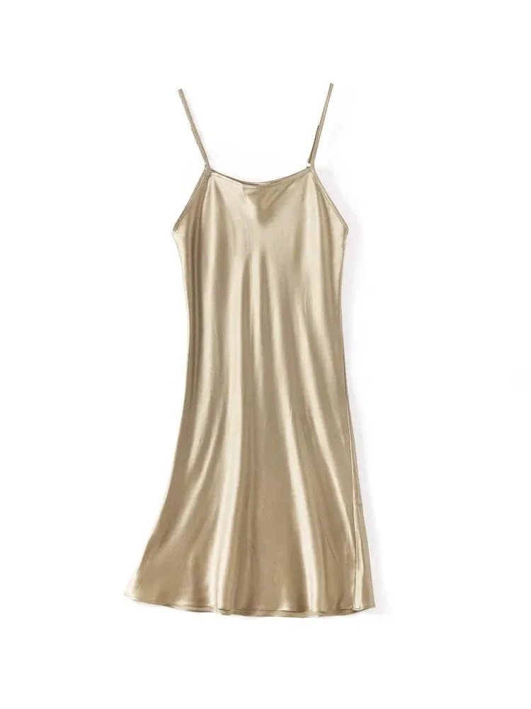 SuyaDream – Mini robe en soie véritable pour femme, 19mm, sans manches, couleur unie, bretelles Spaghetti, vêtements de nuit élégants et chics, 100%, 2025 — image 5