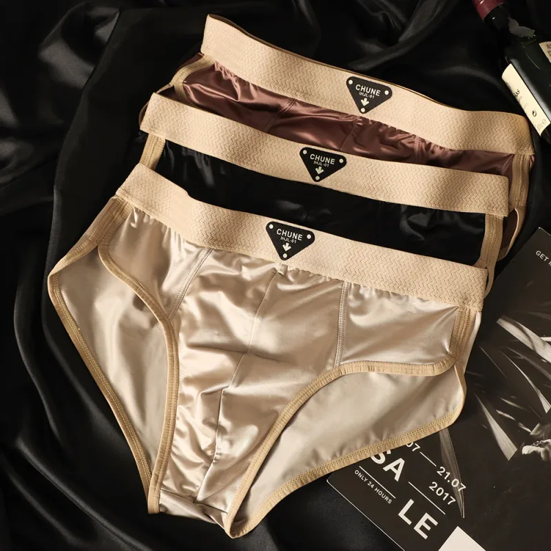 3PCS/Pack Luxury Satin-like Men's Briefs Ice Silk Hygroscopic Breathable Mesh Crotch Panties Soft High Elastic Man Underwear — image 22