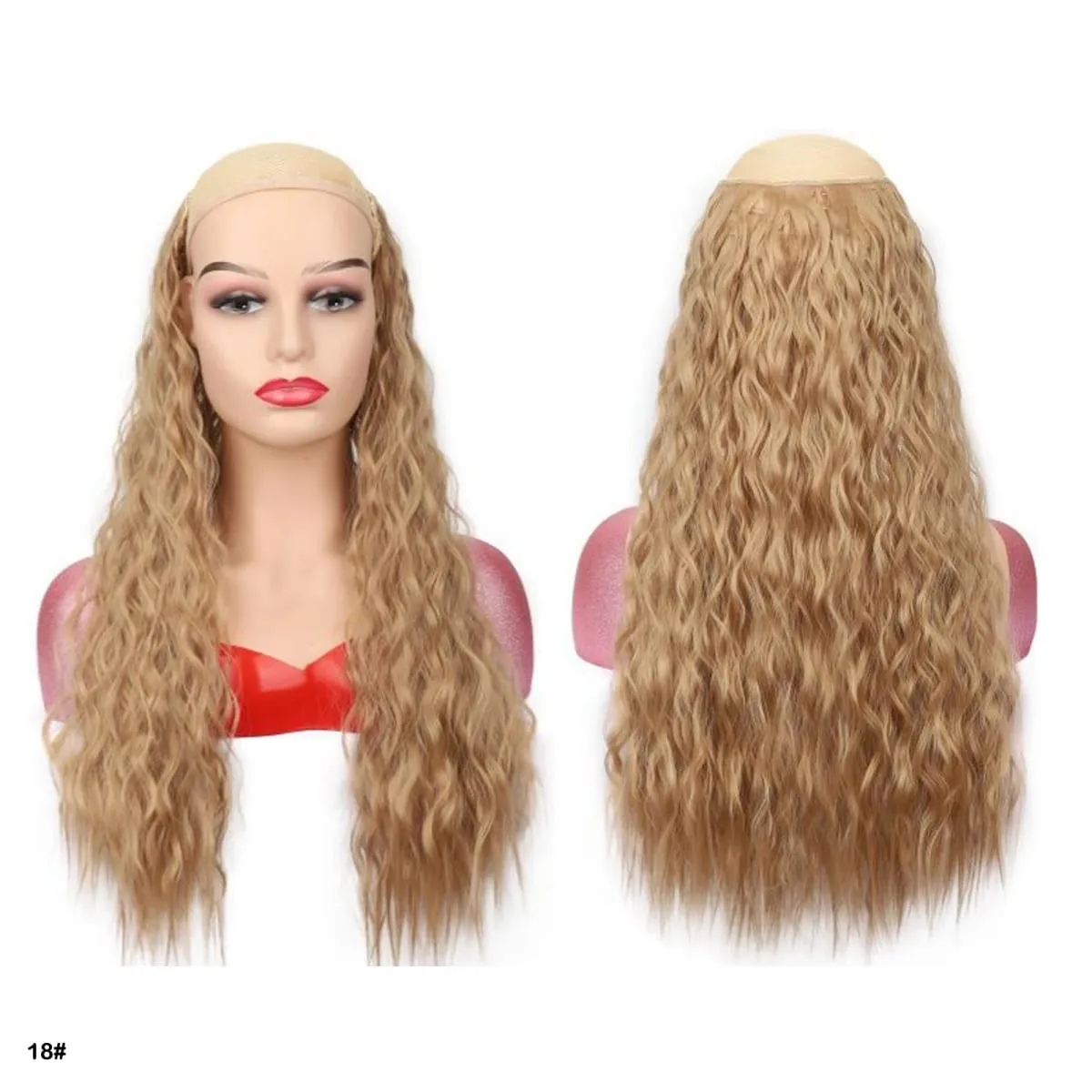 Extensions de cheveux synthétiques bouclés pince en une seule pièce 4Clips postiches longues vague profonde pour les femmes usage quotidien accessoire de cheveux de fête — image 22