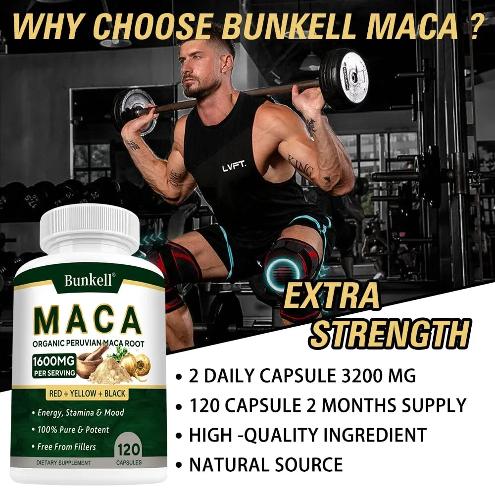 Capsule di radice di maca biologica 1600 mg - Nero Rosso Giallo Maca Performance vitale e supporto della massa muscolare per uomini e donne — image 6