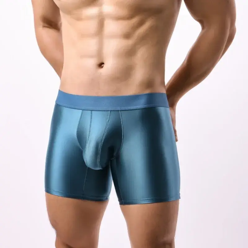 Intimo da uomo liscio e setoso, in raso elasticizzato, boxer a gamba lunga senza cuciture, custodia a tromba, mutande sportive, club party lingerie — image 4