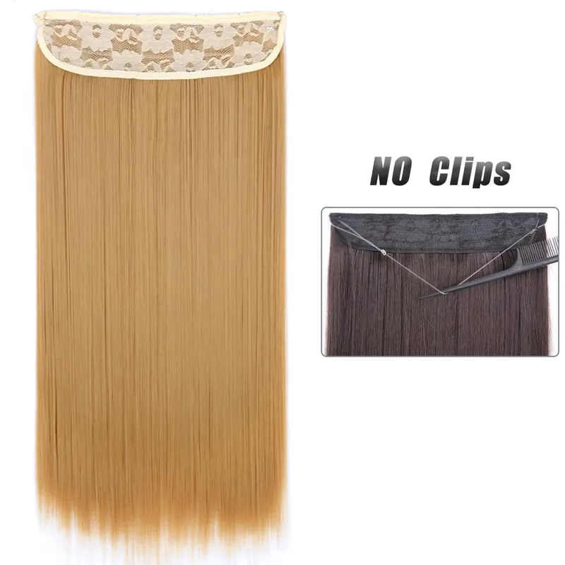 No Clip Natural Hair Extensions Invisible Wire Synthetic Long Straight Black Brown Blonde False Fish Line Hairpiece For Women
