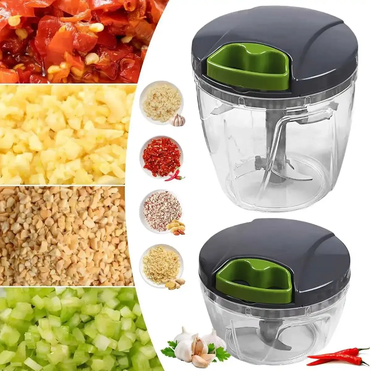Hachoir alimentaire manuel de 1000ml, coupe-légumes, oignons, ail, Fruits, herbes, noix, robot culinaire de cuisine — image 1