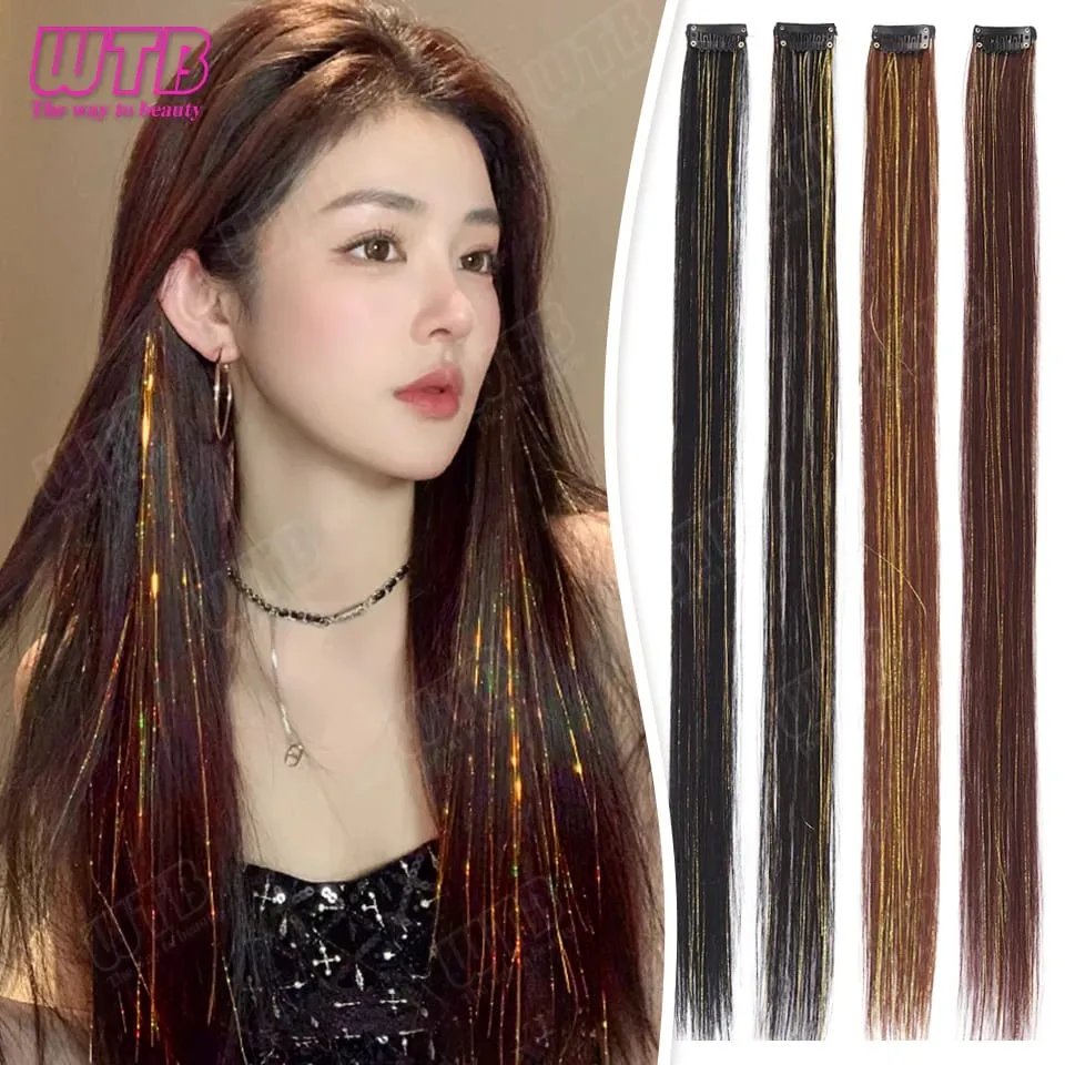 Synthetic Hair Extension Wig BB Clip Style Highlighted Laser Silk Straight Hair Extension Wig Suitable for Women's Daily Wear — image 2