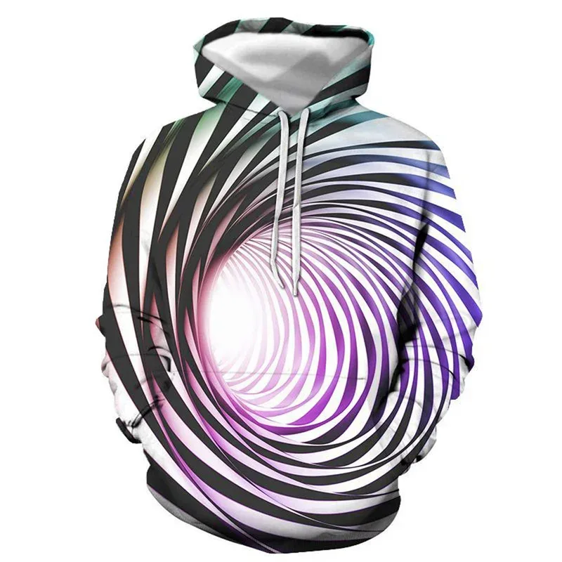 Men's Black And White Vertigo Hooded Sweatshirt 3D Printed Pattern Street Pullover Long Sleeved Sportswear For All Seasons Men — image 5