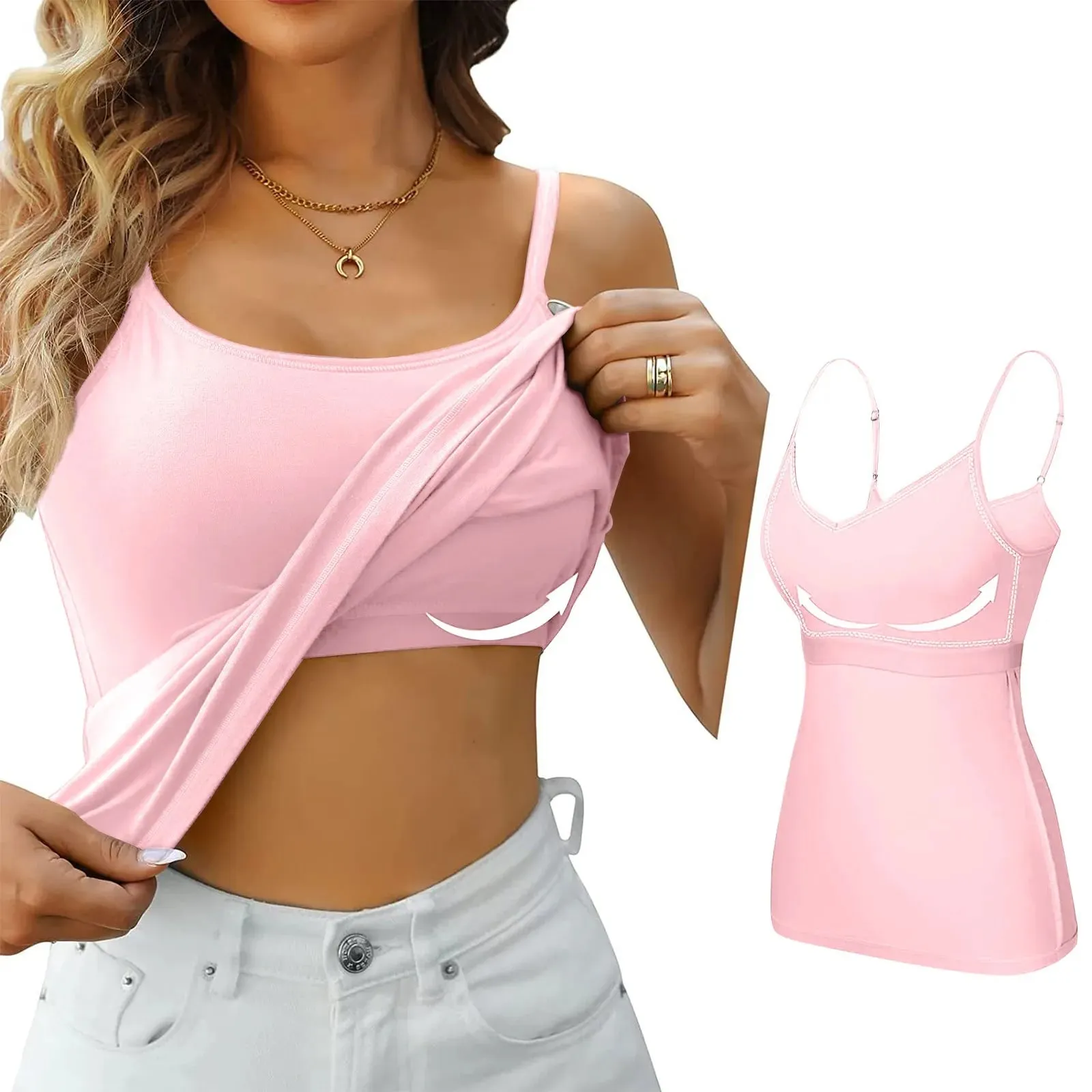 Women's Camisole With Bottom Chest Pad Sexy Oversized Underwear With Chest Pad Summer outerwear Solid color versatile camisas — image 5