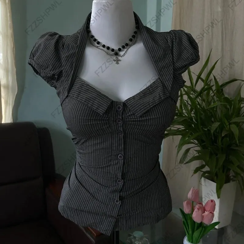 Button Harajuku Y2k Tank Top Streifen Grafikdruck Punk Crop Top Streetwear Rock Goth Weste Subkultur Spicy Girls Ärmelloses Top — image 7