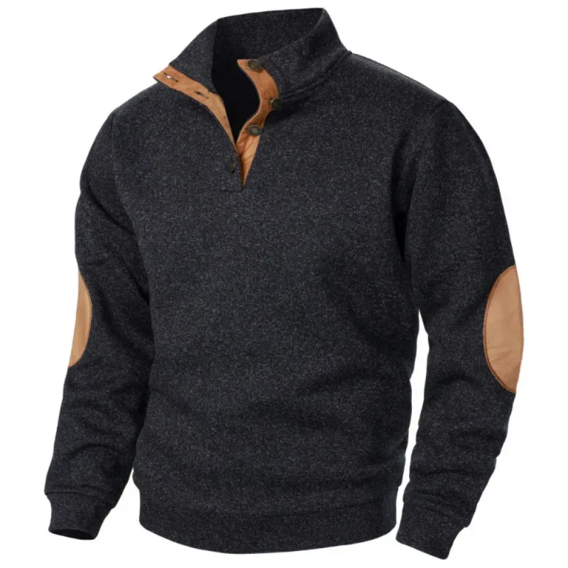 Männer Herbst Sweatshirt Patchwork Kontrast Farbe Hoodies Stehkragen Männer Botton Down Vintage Pullover — image 4