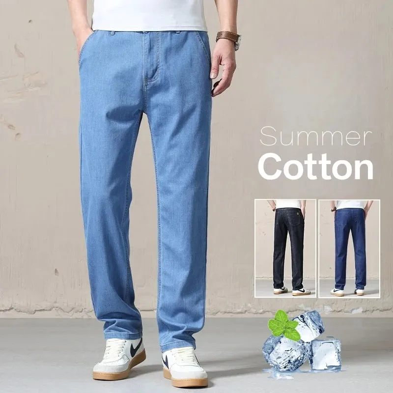 Baru Musim Bunga Musim Panas Biru Muda Seluar Jeans Lelaki Perniagaan Kapas Lurus Hitam Seluar Kasual untuk Lelaki Saiz Besar 28-40