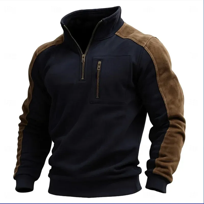 Felpe con cappuccio pullover con colletto alla coreana da uomo nuovi autunno inverno Top sportivi patchwork da uomo casual streetwear con cappuccio — image 1