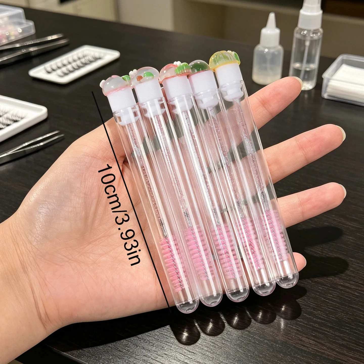 10 Stück wiederverwendbare Wimpernbürsten mit Schlauch, niedliche Frucht-Mascara-Stäbe für Wimpernverlängerungen, Kawaii-Stirnspulen, Make-up-Werkzeug-Set, Geschenk — image 5