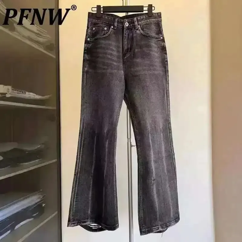 Distressed Niche Design Μαύρο γκρι Micro Flared Ανδρικό τζιν παντελόνι Loose Trend με ίσια τρύπα στο κάτω μέρος Casual τζιν παντελόνι 28W5868