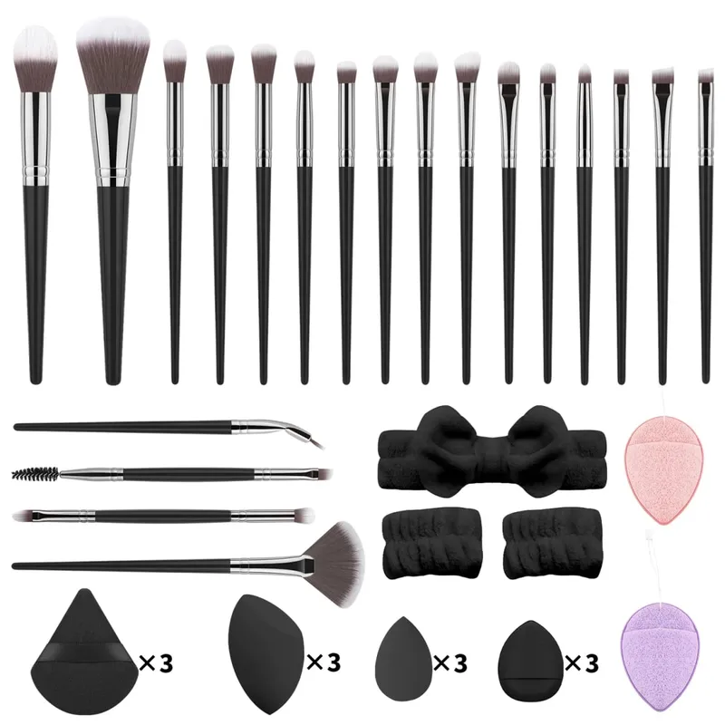 Kit di strumenti per trucco da 37 pezzi, pennelli per trucco da 20 pezzi, con fascia per capelli, soffio di cipria, spugna per il viso — image 10