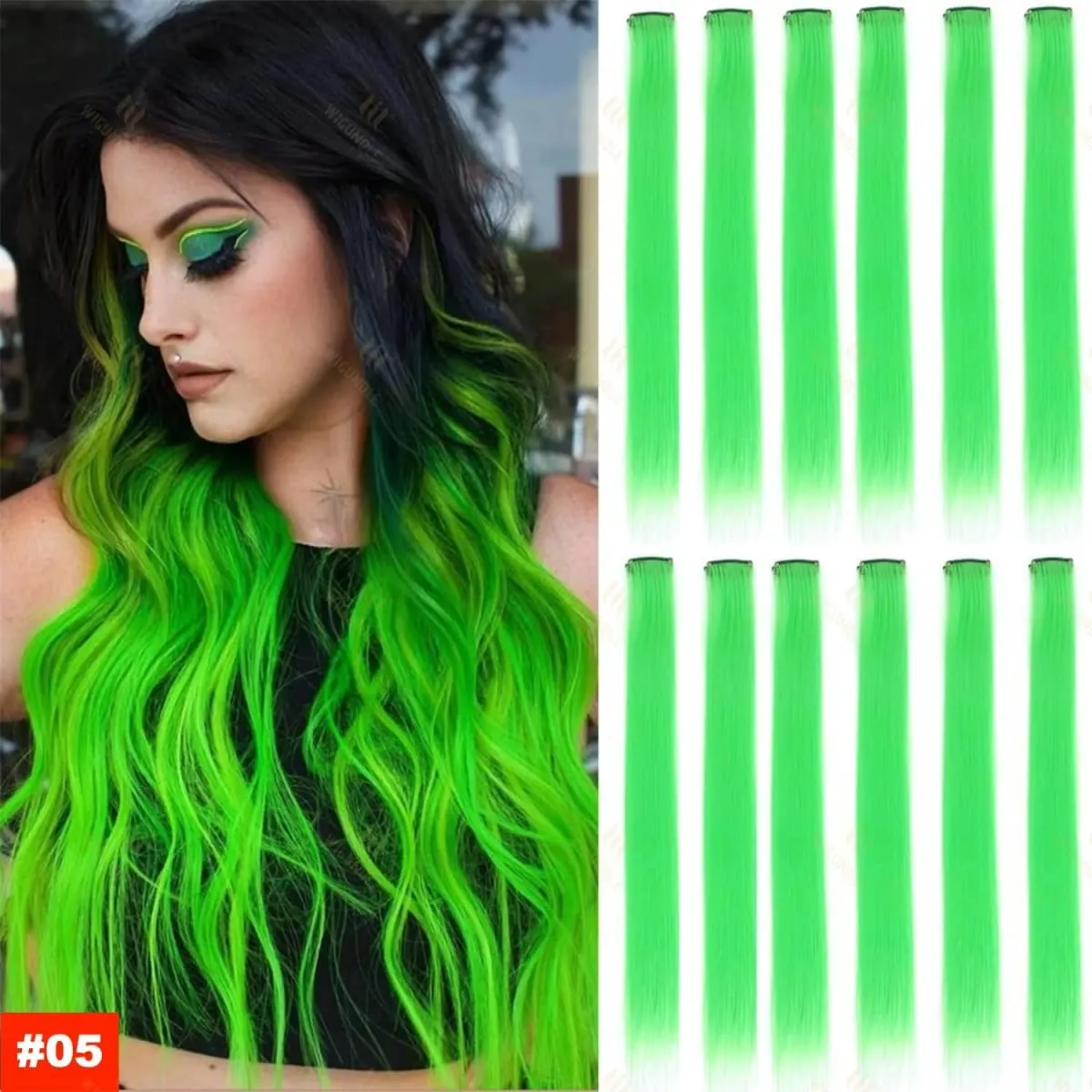 2026 สี Highlight Hair Extensions 22 นิ้วสายรุ้งสังเคราะห์ยาวตรง Hairpieces สีม่วงสีชมพูสีฟ้าสำหรับหญิงสาวเด็ก — image 9