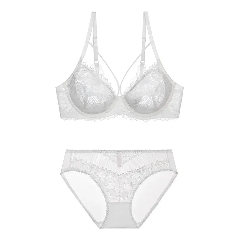 L'bellagiovanna PLUS ขนาด Minimizer Bra ชุด Strappy Caged ลูกไม้ชุดชั้นในเย็บปักถักร้อย SHEER ตาข่าย Bralette Underwire Unlined Bra B-E