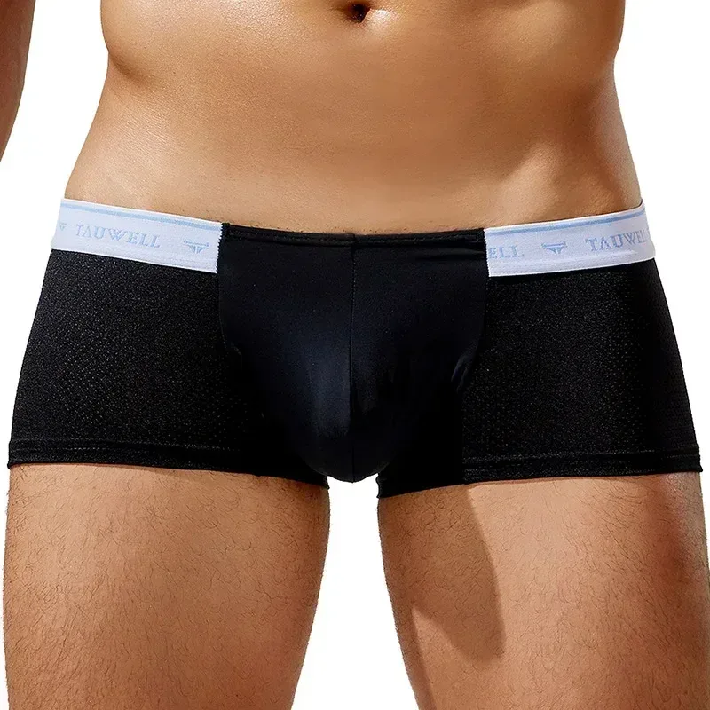 ผู้ชาย Boxy ชุดชั้นในผ้าไหมน้ำแข็งตาข่าย Breathable Comfort Quick Dry Elastic กีฬา Trunk Youth Low-rise U กระเป๋านูนนักมวยกางเกงขาสั้น — image 4