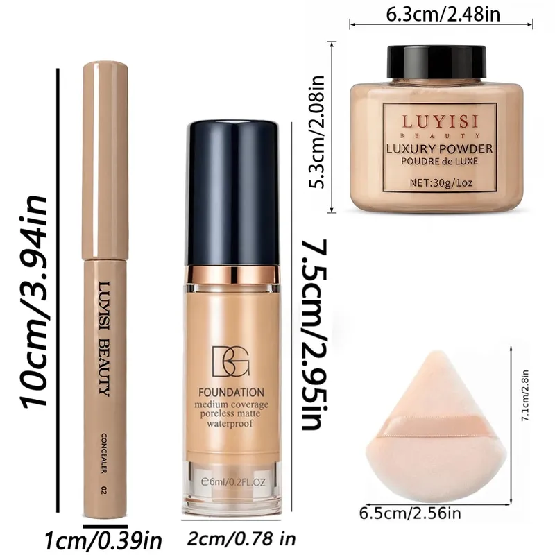4-teiliges Gesichts-Make-up-Set: 1 Concealer-Stift + 1 Foundation + 1 loser Puder + 1 Puff Flawless Waterproof Long-Lasting Natural — image 6