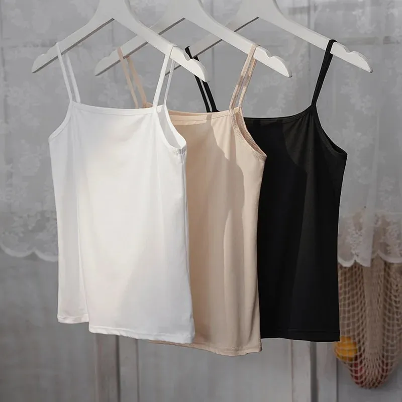 Tank Top Warna Solid Baru Atasan Crop Tali Spaghetti Katun Lembut Kamisol Kasual Musim Panas Rompi Dasar Tanpa Lengan Atasan Wanita Musim Panas — image 3