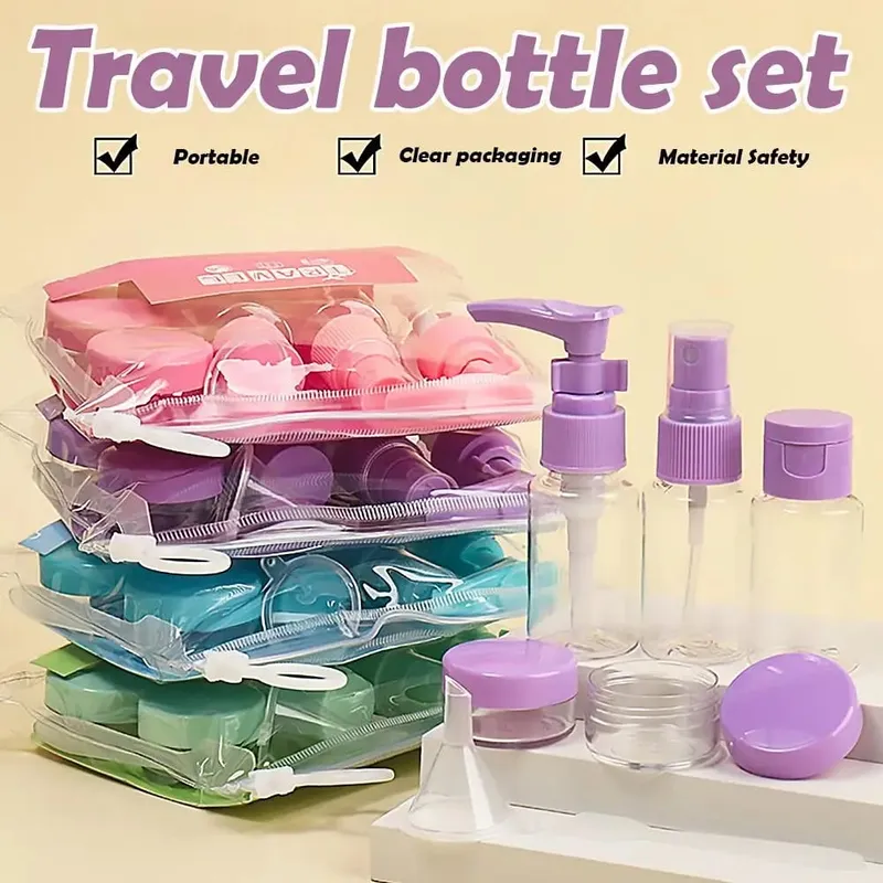 Kit da 7 flaconi da viaggio Contenitori da toilette portatili a prova di perdite Bottiglie cosmetiche trasparenti da viaggio per lozione Shampoo Crema — image 2
