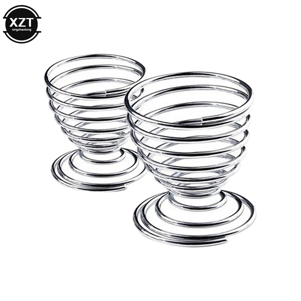 2 szt. Uchwyt na jajka spiralny Stainelss kieliszek do jajek gotowana kuchnia śniadanie gotowany na twardo uchwyt sprężynowy kieliszek do jajek narzędzie kuchenne gadżet kuchenny