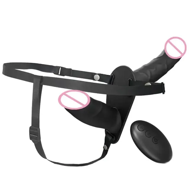 Strapon Künstlicher Penis-Vibrator, elektrischer Doppelkopf, vibrierend, tragbarer Strap-on-Gürtel-Dildo, G-Punkt, Sexspielzeug für Frauen, Lesben