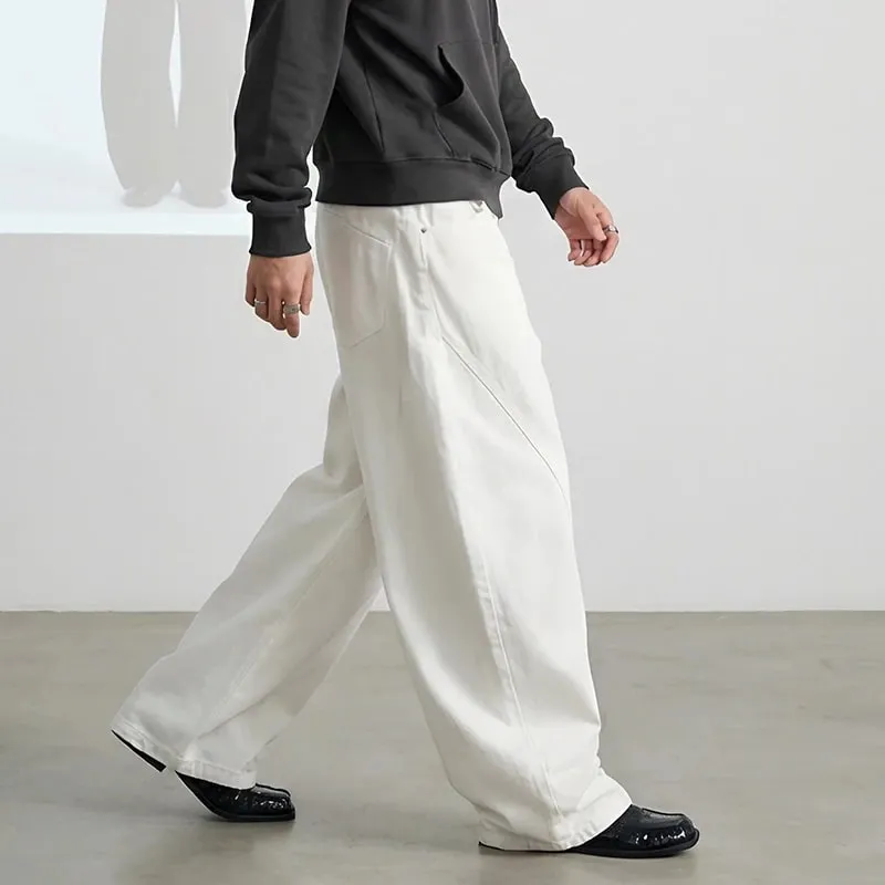 Pantaloni stile americano primaverile con doppia cintura decostruita da uomo con taglio a stivale Jeans bianchi Pantaloni larghi in denim a gamba larga alla moda 9X2187 — image 4