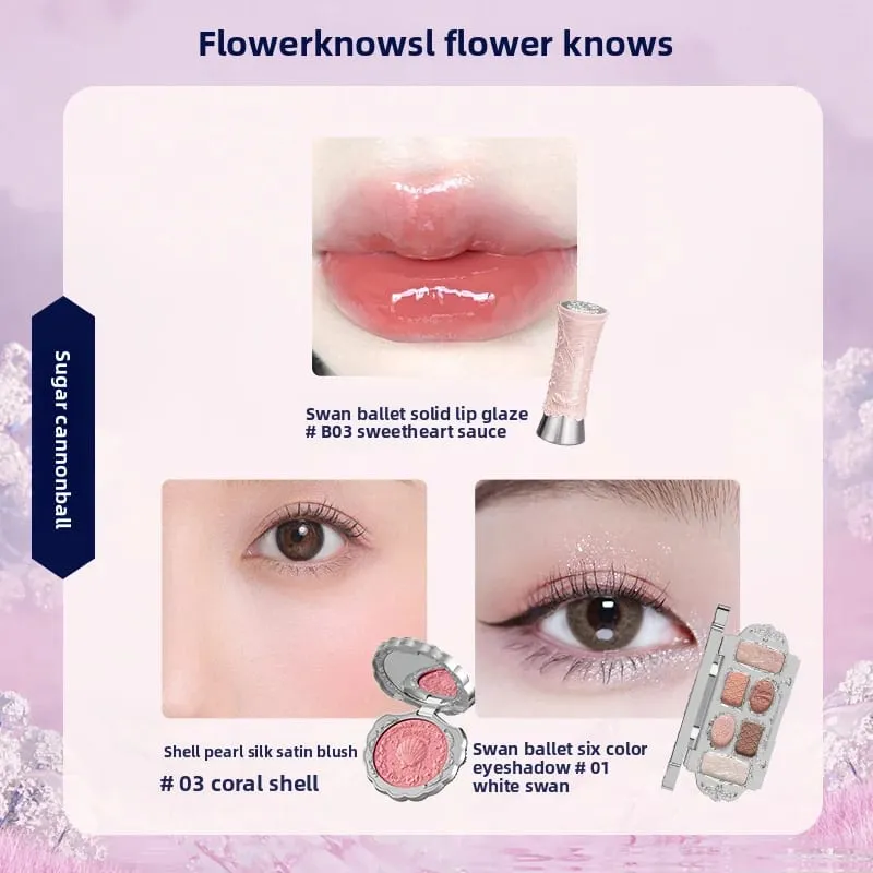 Flowerknows Kotak Hadiah Set Solek Malaikat Kecil Kotak Penuh Lip Glaze Blusher Shell Jewelry Kit Hadiah Hari Lahir Bunga Tahu — image 9
