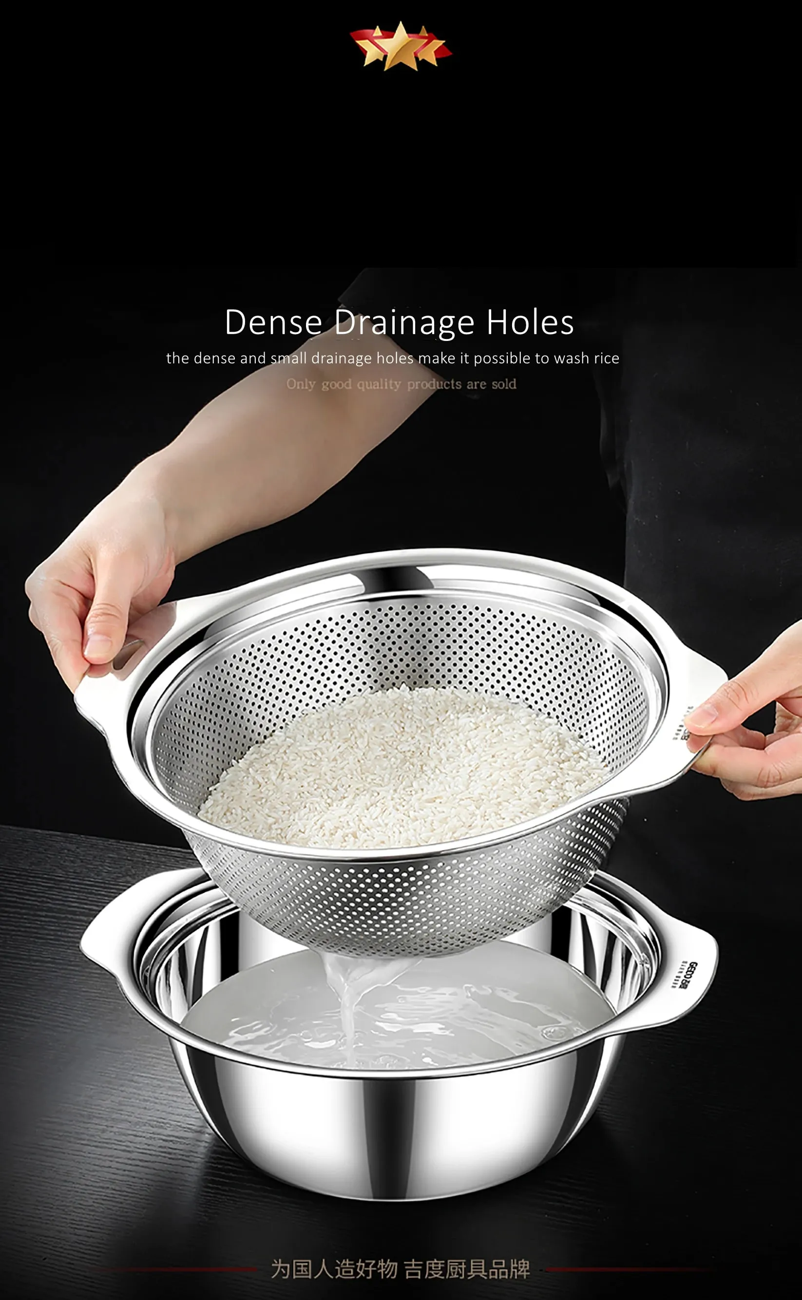 LFGB-Zertifizierung, Küchenwaschbecken für Obst, Gemüse und Reis, 23–31 cm Durchmesser, dichtes Ablaufloch, Sieb mit seitlichem Griff — image 8