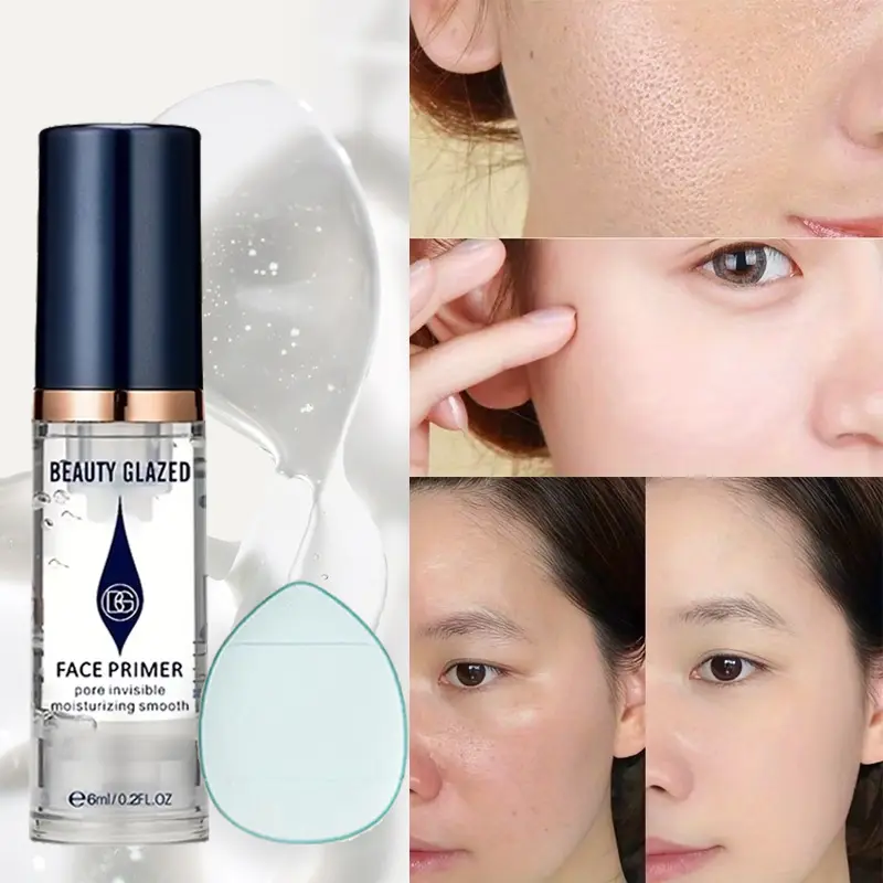 2pcs/Set :1pc Primer Makeup+1pc Puff Hydrating and Moisturizing Melekat Dengan Baik Pada Kulit Minyak Tahan Lama Kawalan Saiz Perjalanan