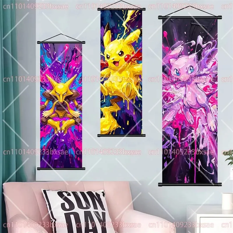 Peinture en rouleau HD de dessin animé Pokémon, Eevee, Pikachu, Suicune, Charizard, Mewtwo, décoration murale de fond, affiche, cadeau pour enfants — image 4