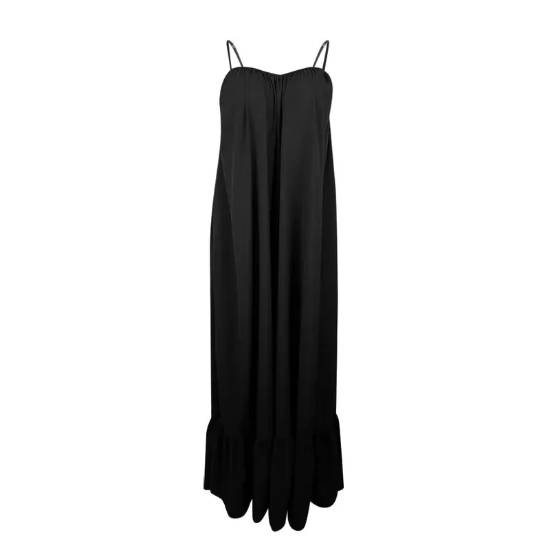 Spring Dress For Women Sexy Solid Strap Dress Pocket Loose Backless Big Swing Dresses Holiday Dresses For Women Wedding Guest — image 6