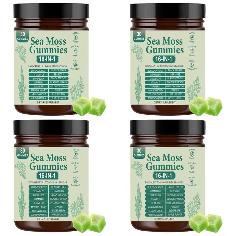 Irish Sea Moss Gummies 1500 mg équivalent 16 en 1 mélange botanique saveur de pomme supplément de bien-être quotidien 30 unités