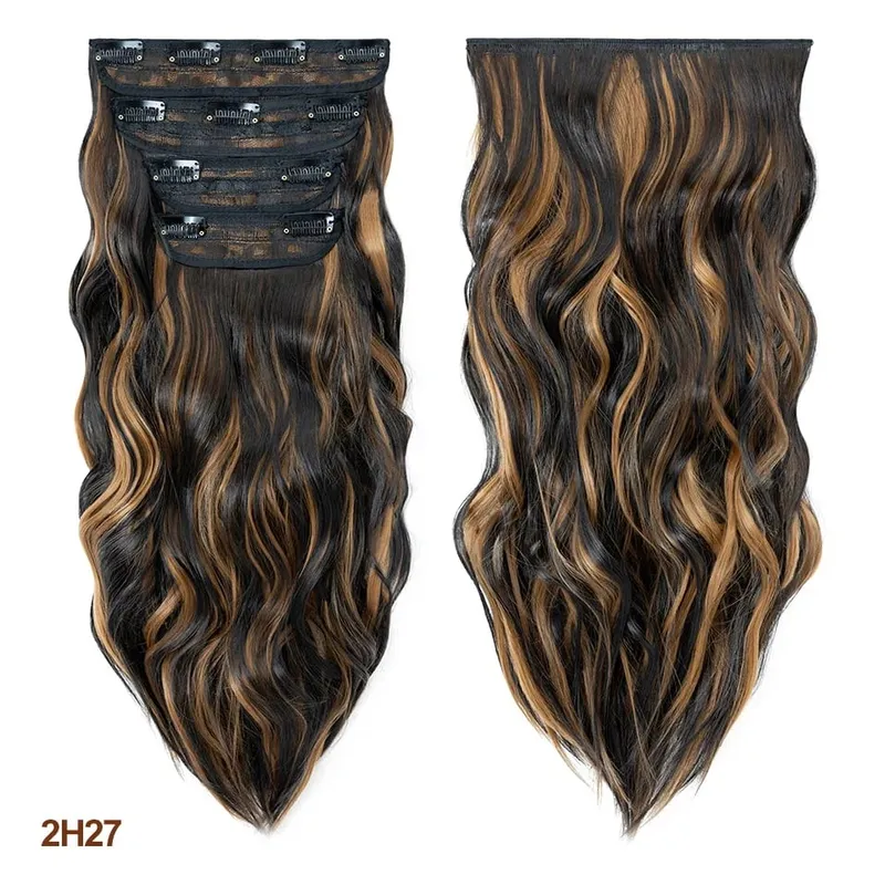 4 pièces ensemble pince dans les Extensions de cheveux mettre en évidence ondulé bouclés longs postiches synthétiques pour les femmes 22 pouces 180g pinces à cheveux cheveux — image 11