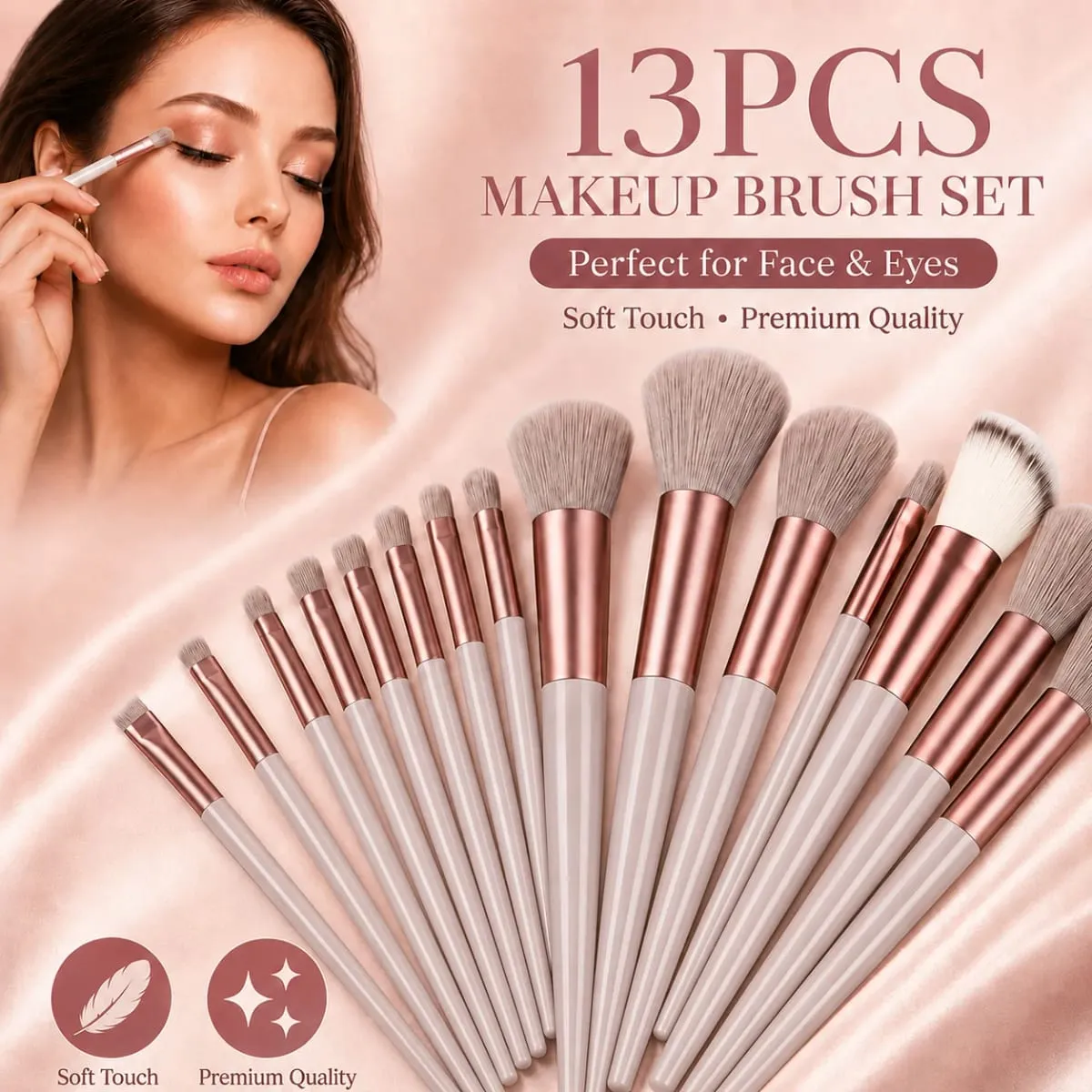 Sada 13 ks štětců na make-up Měkké štětce na make-up na obličej a oči pro podkladový pudrový korektor a oční stíny