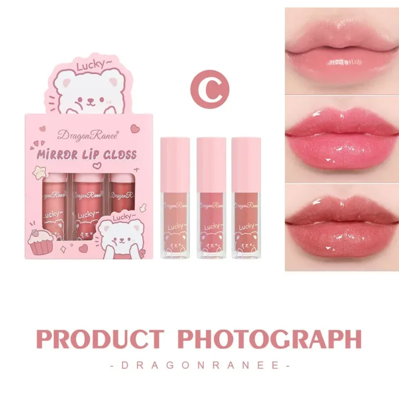 Dragon Ranee 3pcs Mirror Lip Gloss Set Hydrating Shining Lip Glaze Moisturizing Pearl Liquid Lipstick Cartoon Lip glosses Sets — image 6