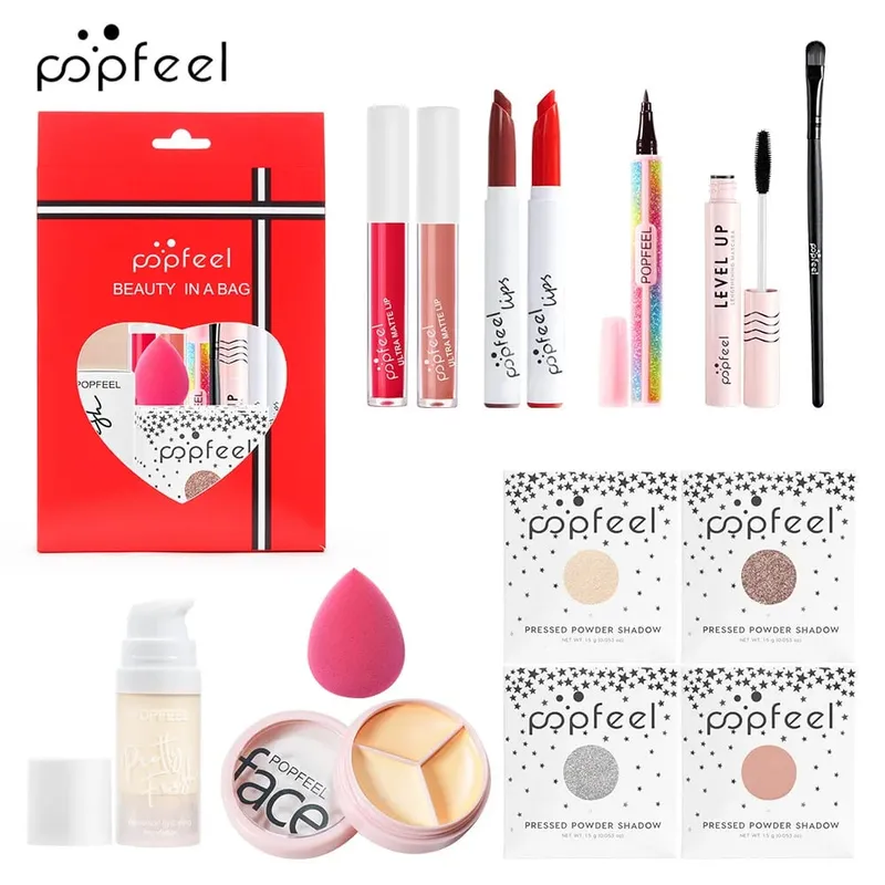 Dárková sada na make-up All-in-One s paletou očních stínů Foundation Lip Gloss štětce na oční linky a další kosmetické dárky