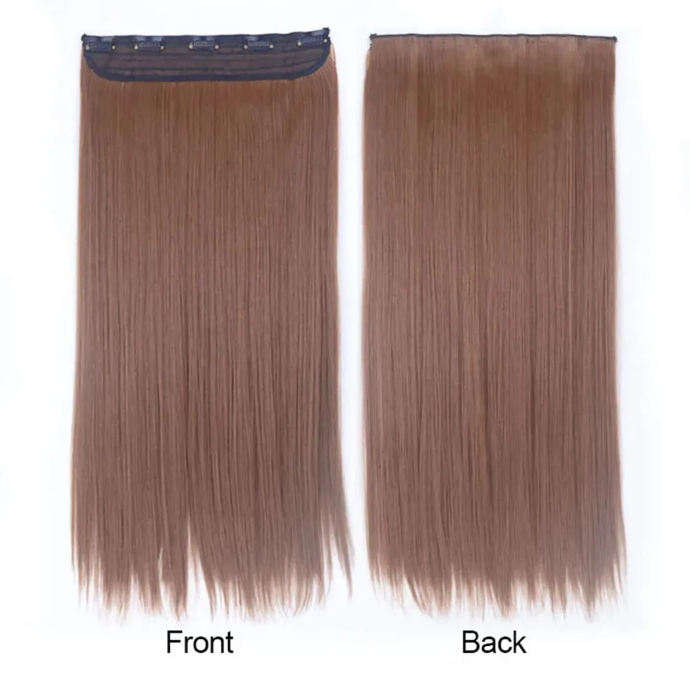 Daily Use Clip in Hair Extensions 5 Clips One Piece Instant Volume Long Straight Synthetic Hair Brown Blonde Color for Women