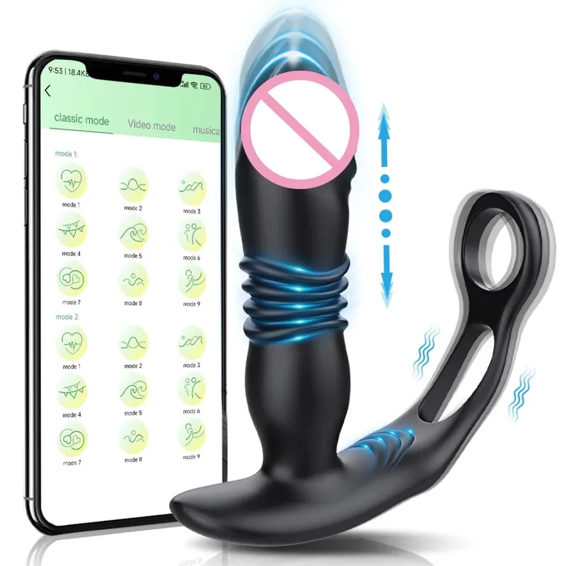APP التحكم Thrusting جهاز تدليك للبروستاتا للرجال تلسكوبي الشرج هزاز لمثلي الجنس بعقب المكونات خاتم الديك السلع الكبار لعبة الجنس للرجال — image 12
