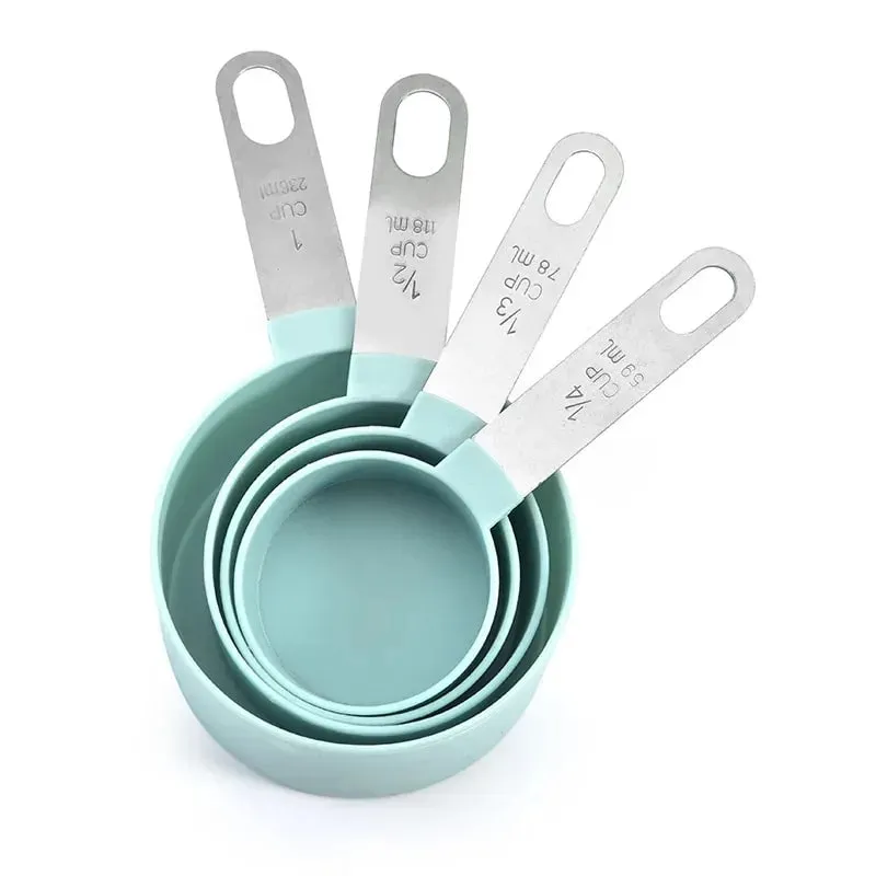 4/8 Cái/bộ Cốc Đo Đa Năng Bằng Nhựa Muỗng Đo Lường Tay Cầm Bằng Thép Không Gỉ Với Dụng Cụ Làm Bánh Đo Tốt Nghiệp — image 5
