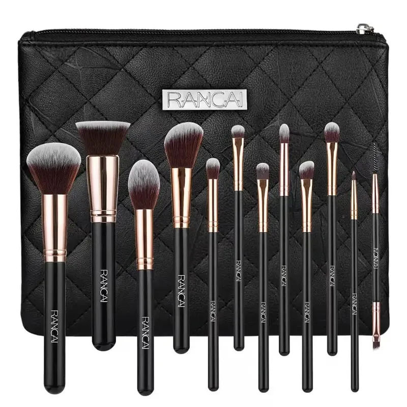 New 12pcs Black Cylinder Makeup Brush Set Black Gold Eyeshadow Brushes Multifunctional Makeup Tools — image 10