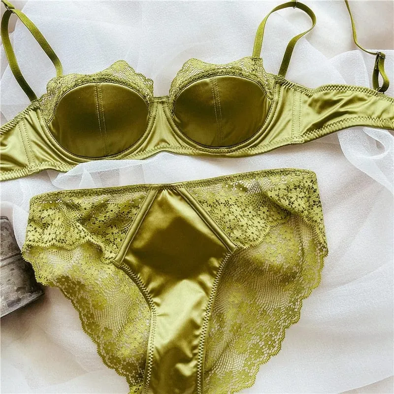 Reggiseno con ferretto in pizzo a mezza coppa da donna Set sottile reggiseno sexy minimizzatore push up anti-abbassamento supporto laterale nascondi ascella grassa lingerie da donna S-XL — image 10